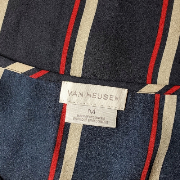 Van Heusen Women's Striped Blouse Size Medium Blue Beige Red - Picture 3 of 13